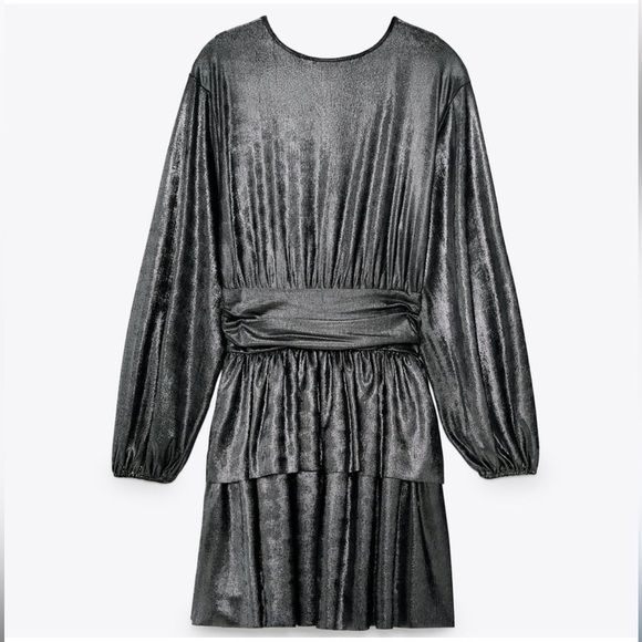 NWT Zara Shimmering Black Long Sleeve Dress - Picture 3 of 6